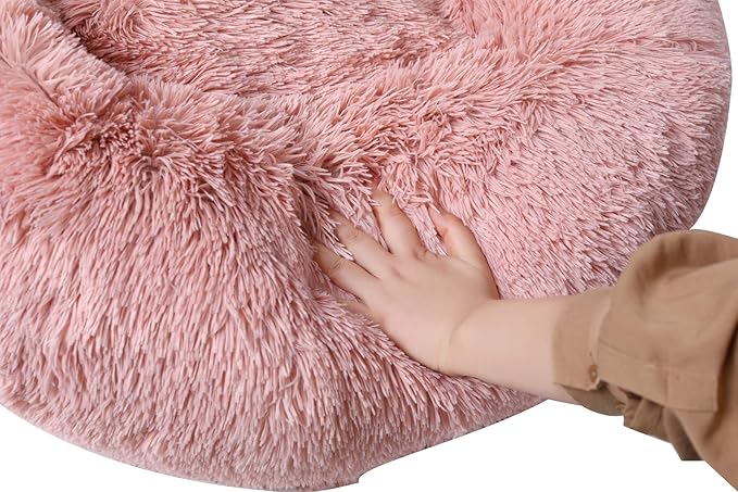 BinetGo Dog Bed Calming Cat and Dog Beds, 20 inches Navy Cat Bed, Black/Pink/Beige Puppy Bed,Original Calming Donut Cat and Dog Bed in Shag Fur– Machine Washable, Anti Slip Waterproof Bottom