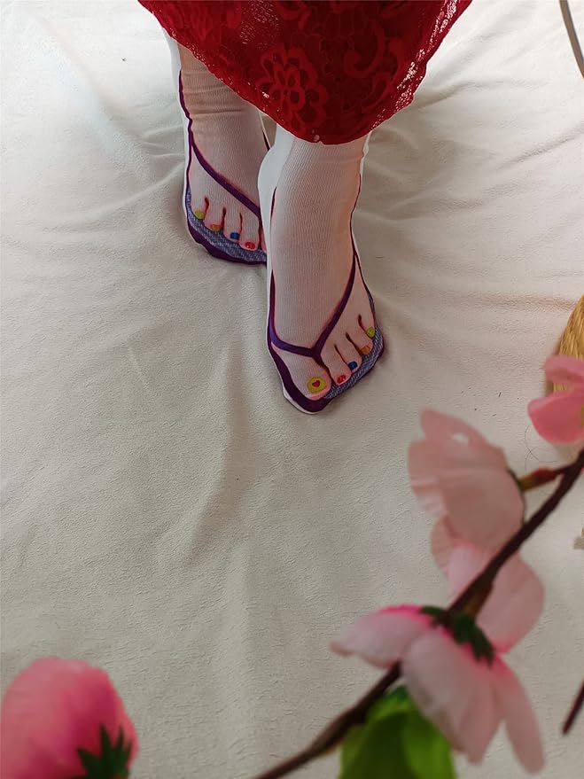 3D Manicure Print Socks Funny Flip Flop Socks 3D Pattern Socks Sandal Socks Low Cut Ankle Silly Socks- A Gag Gift