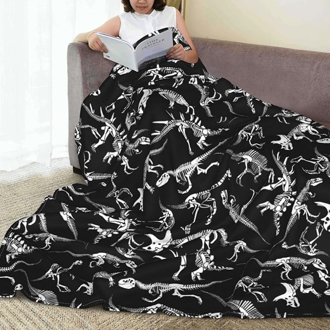 Dinosaur Skeleton Throw Blanket Soft Cozy Plush Warm Fleece Blanket for Sofa Couch Bed 60"X50"