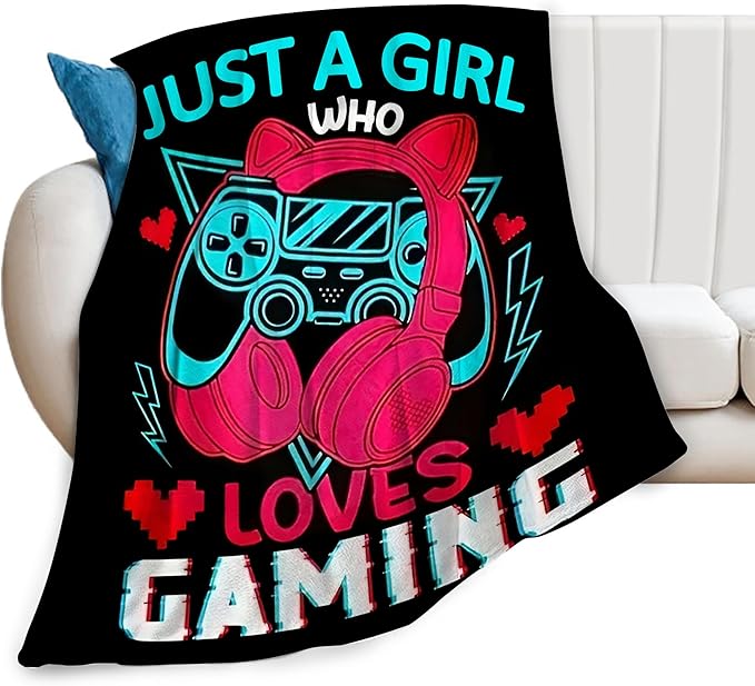 Gaming Blanket Game Throw Blanket Just A Girls Who Loves Gaming Decor Stuff Merch Cozy Print Flannel Fleece Soft Plush Fuzzy Warm Lightweight Bedding Play Games Gifts for Women Teenager 50"X40"