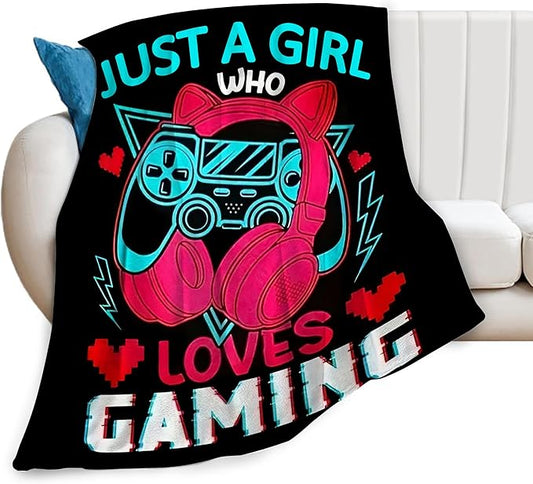 Gaming Blanket Game Throw Blanket Just A Girls Who Loves Gaming Decor Stuff Merch Cozy Print Flannel Fleece Soft Plush Fuzzy Warm Lightweight Bedding Play Games Gifts for Women Teenager 50"X40"