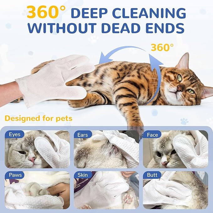 10 Pcs Pet Cleaning Glove Wipes for Dogs & Cats, Hypoallergenic Grooming Wipes, Dog Wipes for Paws and Buttocks, Dog Wipes Cleaning Deodorizing Suitable for Pet Dry Cleaning, Daily Care and Travel