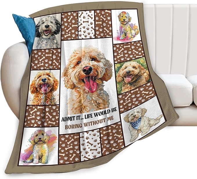 Golden Doodle Dog Blanket Goldendoodle Decor Throw Blanket Warm Soft Plush Lightweight Fleece Flannel Cute Animals Blanket Gifts for Dog Lovers Girls Boys Women Men for Winter Couch Bedding 40"X50"