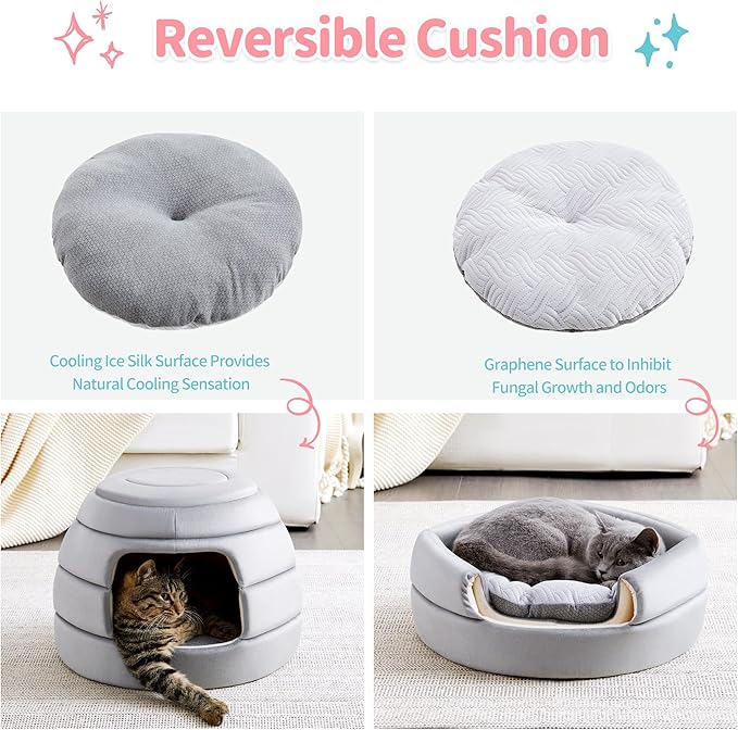 Made4Pets Cat Bed and House, 2-in-1 Foldable Cat Houses for Indoor Cats, Soft Velvet Cat Cave, Removable and Washable Cushion, Cat Condo for All-Season Comfort and Style