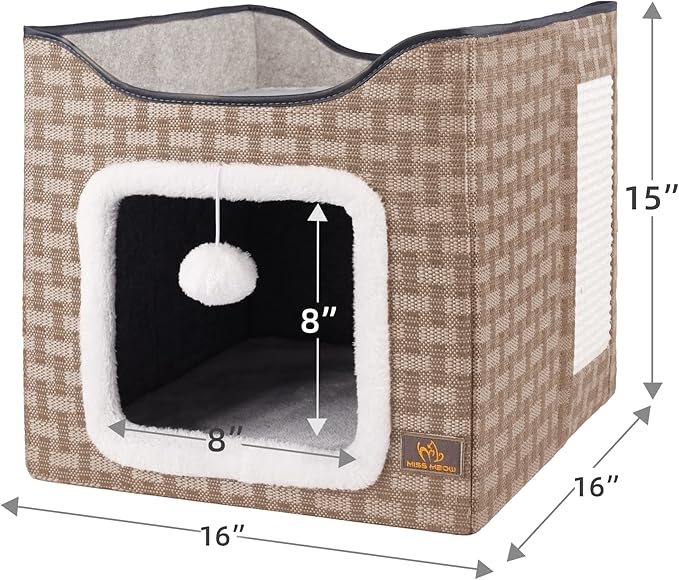 Cat Bed for Indoor Cats,Medium Large Cats Cave Bed,Machine Washable Slip Resistant Bottom,Ultra Soft Plush Cushion (Gray House)