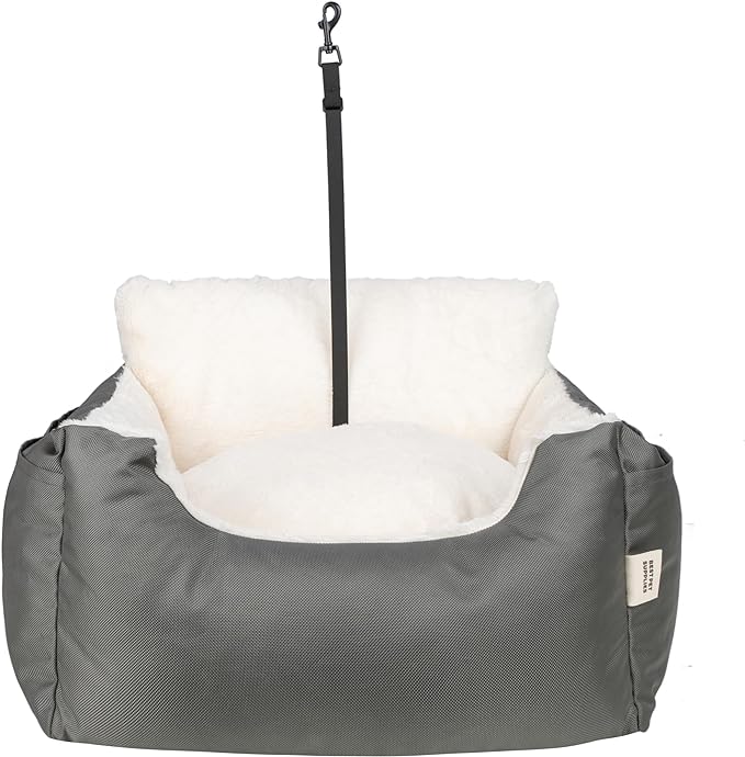 Best Pet Supplies Dog Pet Booster Seat for Car, Truck, and SUV Travel with Soft Plush Cushion with Tall Pillow and Walls, Comfortable Bedding with Secure Straps - Gray