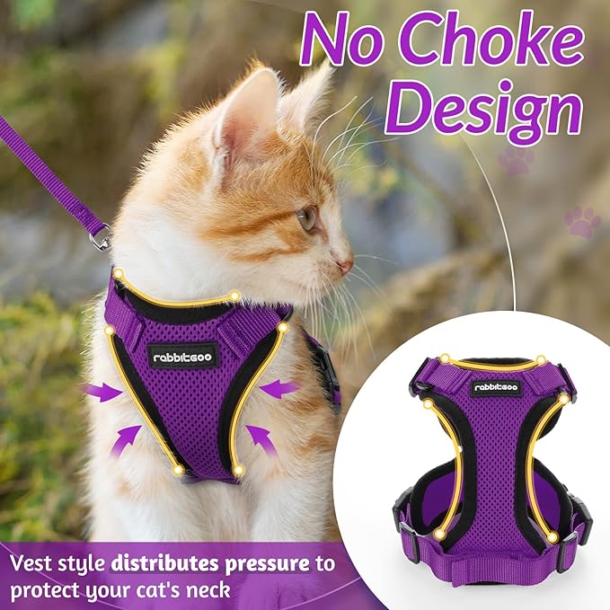 rabbitgoo Cat Harness and Leash for Walking, Escape Proof Soft Adjustable Vest Harnesses for Cats, Easy Control Breathable Reflective Strips Jacket, Purple, M