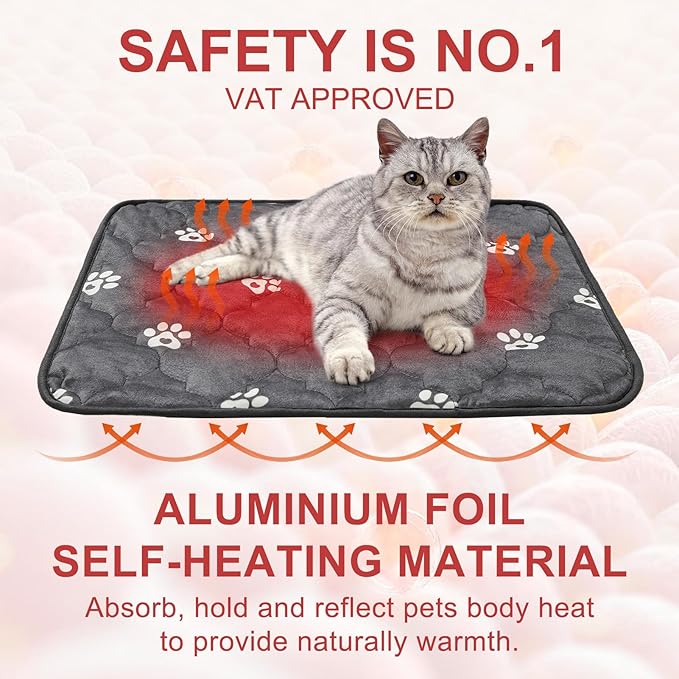 BEAUTYZOO Self Warming Cat Bed Pad, Self Heating Dog Bed Mat, Heated Cat Bed for Indoor Outdoor Cats, Thermal Warmer Pet Pad for Kitten Puppy Washable Non-Slip Chew Proof, 2 Pack 19 x 28 Inches Gray