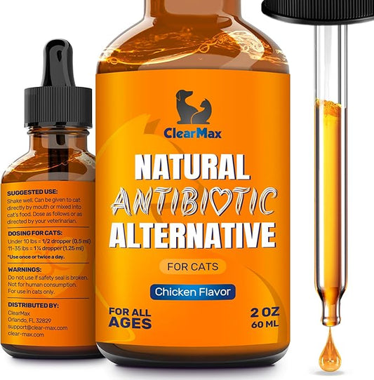 Cat Antibiotics for Infection & UTIs – Antibiotics for Cats to Help with Cough & Allergies – Herbal Supplement with All Natural Ingredients Supports Digestion and Hips & Joints – Chicken Flavor – 2 Oz