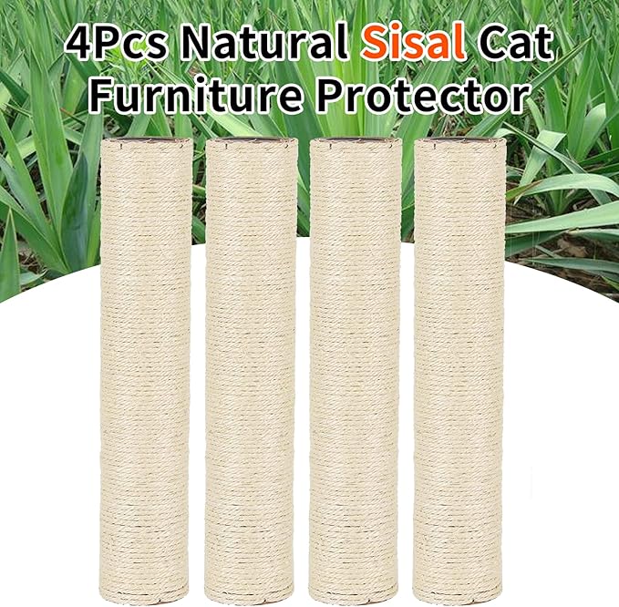 VCEPJH Cat Scratching Post Replacement for Indoor Cats 4Pcs 15.7in Cat Scratch Post Refill Pole Parts Sisal Rope Cat Furniture Protector with M8 Screws for Cat Tree Tower (White)