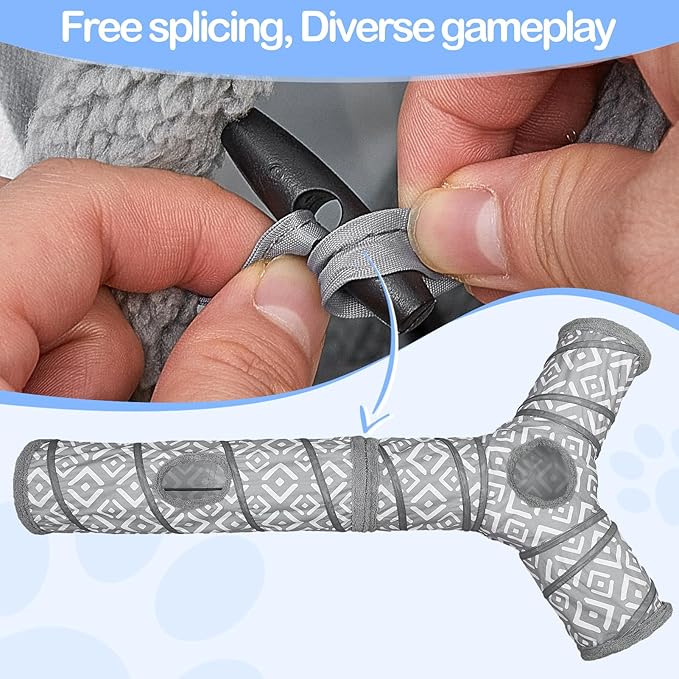 Glittme Cat Tunnel, 3 Way Cat Tunnels for Indoor Cats with 3 Toy Balls, Peekaboo Cat Cave, Collapsible Cat Tubes and Tunnels for Cat, Puppy, Kitty