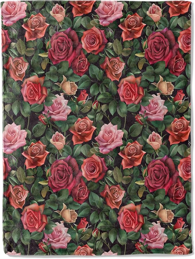 Rose Theme Blanket Plush Flannel Throw Blanket - Ultra Soft & Warm, Comfy & Lightweight - Perfect for Couch, Travel, Bedroom, Bed, Living Room - Cozy, Fuzzy Gift 50in×40in