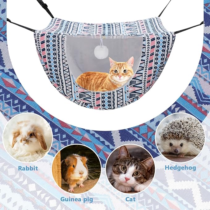 Unittype 2 Pieces Cat Cage Hammock Hanging Pet Bed Double Layer Soft Plush Hanging Pet Bed Comfortable Hammock Bed for Indoor Kitten Cats Ferret Hamster Rabbit or Small Animals, 2 Styles (Boho)