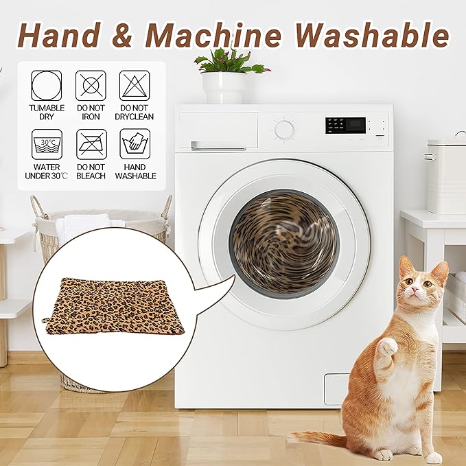 FLYSTAR Cat Bed Mat for Indoor Cats - Self Warming Leopard Cute Cat Bed Mat, Soft Warm Washable Self Heating Cat Bed Pad for Small, Medium, Large Cats & Puppies(15.7"*19.7")