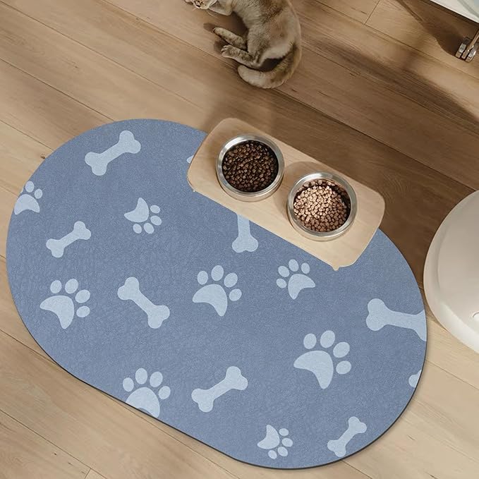 YCT Dog Food Mat - Cat Dish Mat Dog Bowl Mat - No Stains Easy Clean Dog Mat for Food and Water - Absorbent Quick Dry Pet Mat, 16.9"x24" Navy Blue