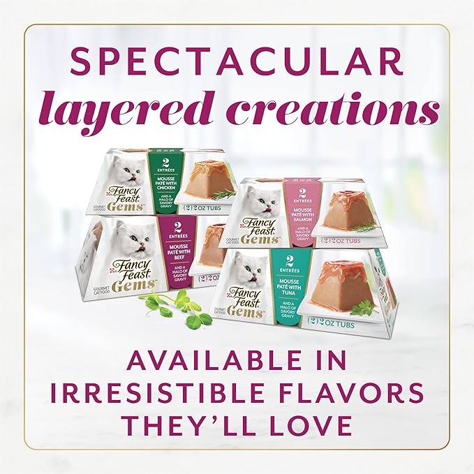 Fancy Feast Gems Pate Cat Food Mousse with Beef and a Halo of Savory Gravy - (Pack of 8) 4 oz. Boxes