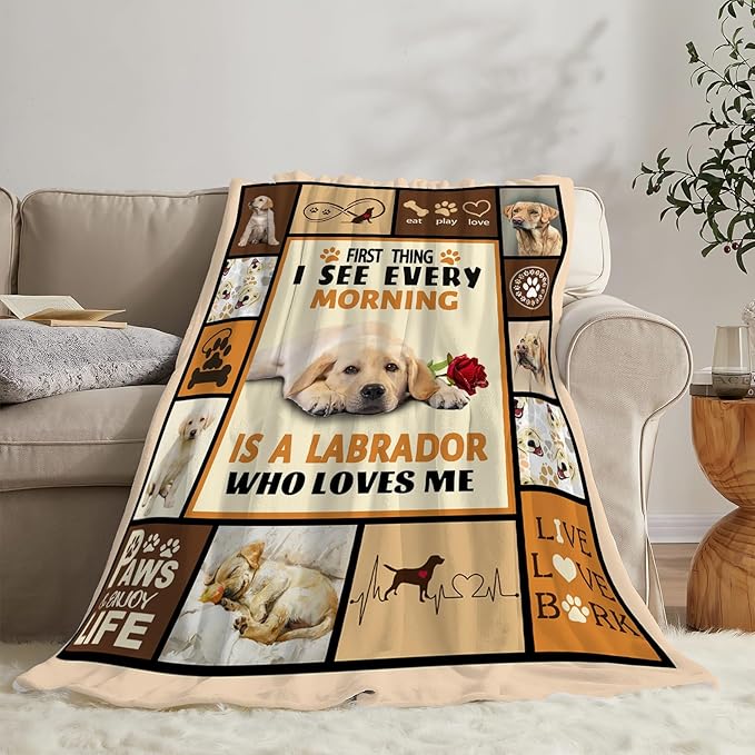Labrador Dog Print Blanket Best Dog Pet Animal Throw Blankets for Couch Sofa Stuff Decor Gifts Lightweight Soft Cozy Fleece Plush Warm Flannel Bedding for Lover Man Woman Teen Adults 60"x80"