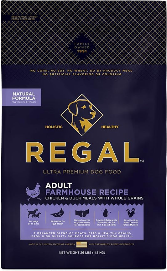 Adult Farmhouse Recipe (Chicken and Duck) All Natural, Slow Cooked Whole Grain Dry Dog Food for All Breeds and Sizes of Adult Dog - Made in The USA, 26 LB Bag