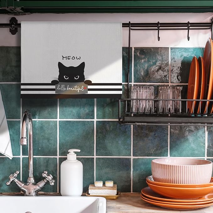 Cat Kitchen Towels,Cute Towels,Cat Kitchen Accessories,Cat Dish Towels,Cat Hand Towels,Crazy Cat Lady Gifts,Cat Lady Gifts,Black Cat Gifts for Women-Perfect for Decorating Your Kitchen and Bathroom