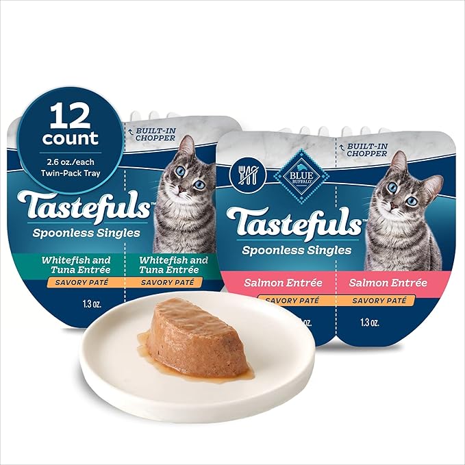 Blue Buffalo Tastefuls Spoonless Singles Whitefish/Tuna & Salmon Wet Cat Food Pate Variety Pack 2.6 oz. Count of 12