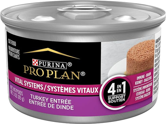 Purina Pro Plan Vital Systems Turkey Wet Cat Food Pate 4-in-1 Brain, Kidney, Digestive and Immune Formula - (Pack of 24) 3 oz. Cans