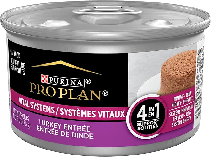 Purina Pro Plan Vital Systems Turkey Wet Cat Food Pate 4-in-1 Brain, Kidney, Digestive and Immune Formula - (Pack of 24) 3 oz. Cans
