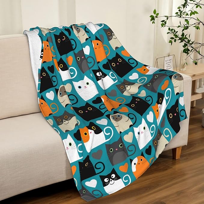 Cat Blanket Soft Cozy Flannel Throw Blanket Warm Lightweight Blankets Gifts for Cat Lovers Kids Girls Women Adults 60"x50"