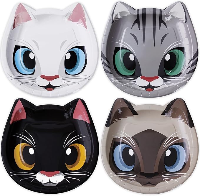 24 Pcs Cat Shaped Dinner Plates - Cat Themed Party Tableware for Birthday, Baby Shower, Kitten Theme Party Supplies