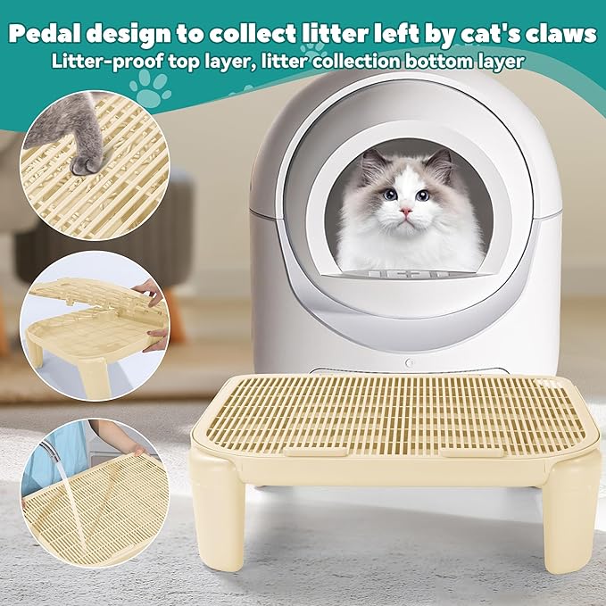 BALAPET Adjustable Cat Ramp for Litter Box Elevated Cat Litter Ramp for Cat Litter Boxes Double Layered Litter Trapper with Filter Function Cat Steps Suitable for Small & Elderly Cats (Beige)