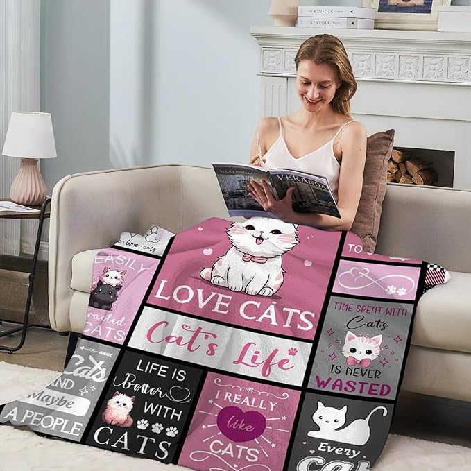 Just a Girl Who Loves Cats Blankets for Cat Lovers, Cat Lover Gifts for Girls, Gifts for Cat Lovers, Cat Themed Gifts for Women, Cat Lady Gifts Blanket for Women 60" x 80"