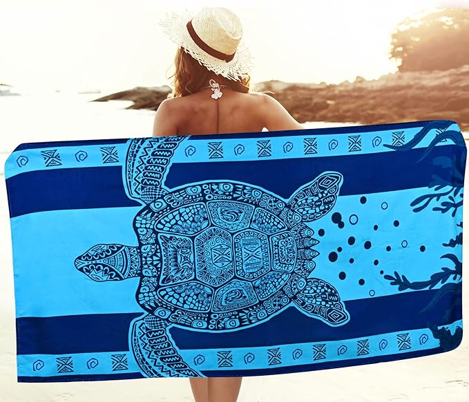 LIVILAN Microfiber Blue Sea Turtle Beach Towel Blanket, Thin Lightweight Absorbent Quick Dry Sand Free Swimming Bath Shower Pool Towels Sea Turtle Gifts for Men Women Girls, 30 X 60