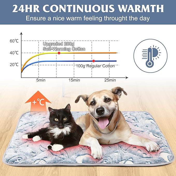 Leekalos Self Warming Cat Bed Self Heating Cat Dog Mat, Ultra Soft Extra Warm Thermal pet Pad for Indoor Outdoor Pets with Removable Cover Non-Slip Botom Washable