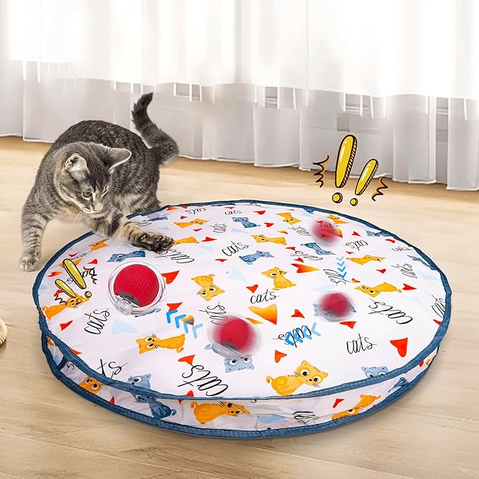 Interactive Cat Toys for Indoor Cats, Automatic Moving Fast Rolling Ball in Pouch, Motion Activated Hide and Seek Mouse Catching Game for Kitten (Red)