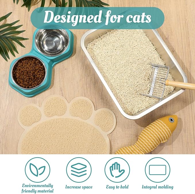 5 Pcs Cat Supplies Includes Stainless Steel Litter Box Small with Cat Litter Scoop, Cat Bowls for Food and Water, Catnip Fish, Cat Mat, Metal Litter Pan for Kittens Cat Lovers