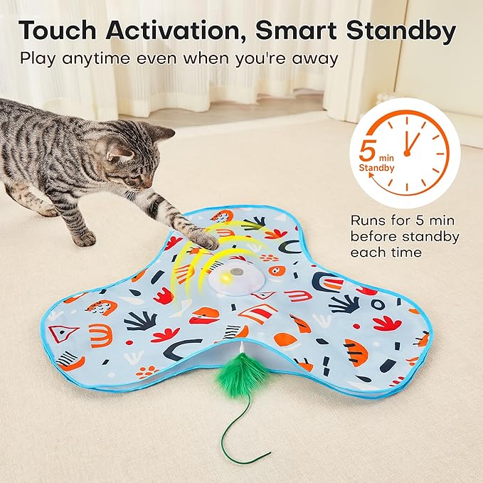 Potaroma Hide and Seek Cat Toys, in-The-Cover Unpredicatable Moving Feather, Interactive Kitten Wand Toy, Automatic Chargeable Cat Toy, Indoor Exercise Kicker for All Breeds, Floral Cover