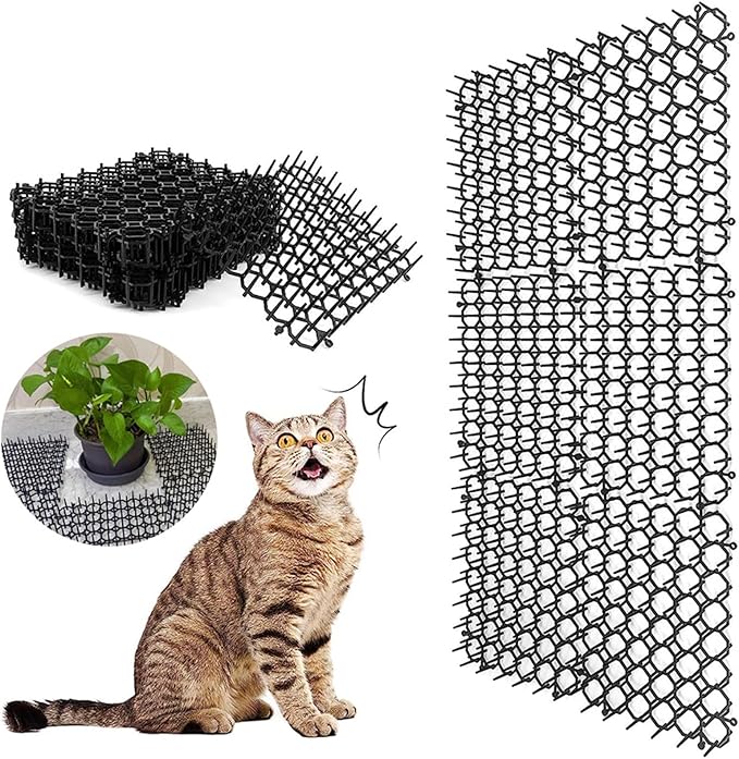 TOPINCN 12 Pack Cat Repellent Mat, Cat Deterrent Mat Cat Spike Mat Anti Cat Mat Scat Mat for Outdoor Garden Window Sofa, Plastic Cat Deterrent Furniture Plant Protectors from Cats Dogs