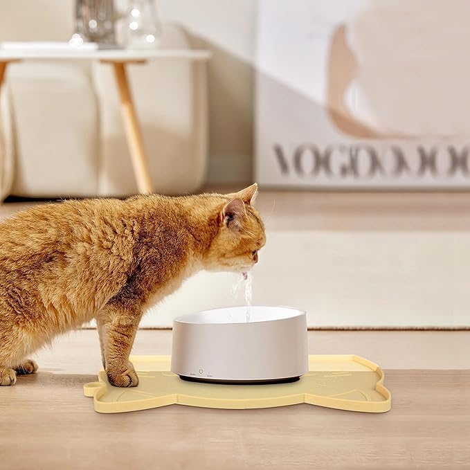 Coomazy Cat Food Mat, Thicker Dog Feeding Mat for Food and Water, Waterproof Non-Slip Silicone Mat for Floor, Dog Food Mat with Raised Edge to Prevent Food Spills and Water Runoff (Yellow, Medium)