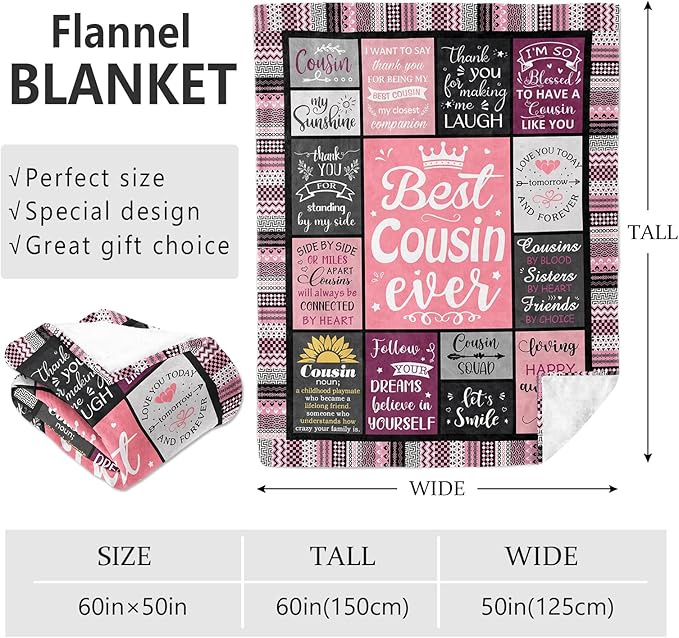 Cousin Gifts, Cousin Gift for Women, Gifts Cousins Female, Cousin Birthday Best Cousin Cousin Crew, Cool Christmas Cousin Cousin Ideas Blanket 60''x50'' 60 in x 50 in