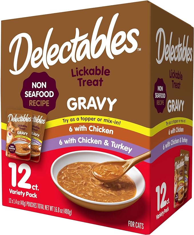 Hartz Delectables Gravy Non-Seafood Lickable Wet Cat Treat & Food Topper, Chicken Flavor Variety, 12 Pack, 1.40 Ounce (Pack of 12)