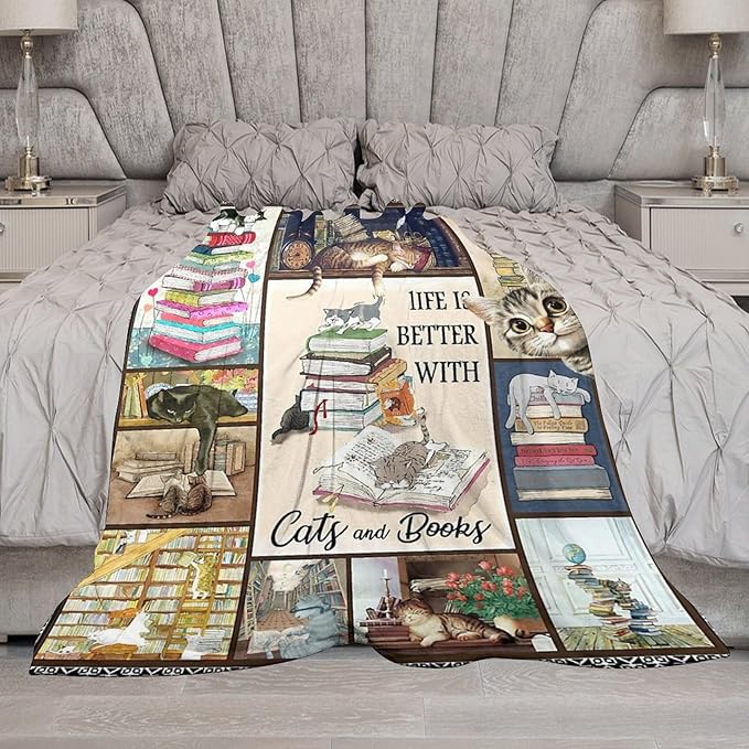 Read Blanket Cat Gifts for Reader Girls Boys Woman Kids Cat Lover Reading Book Throw Blankets Soft Blanket Warm Fleece Flannel Plush Blankets for Bed Sofa Couch 40"x50"
