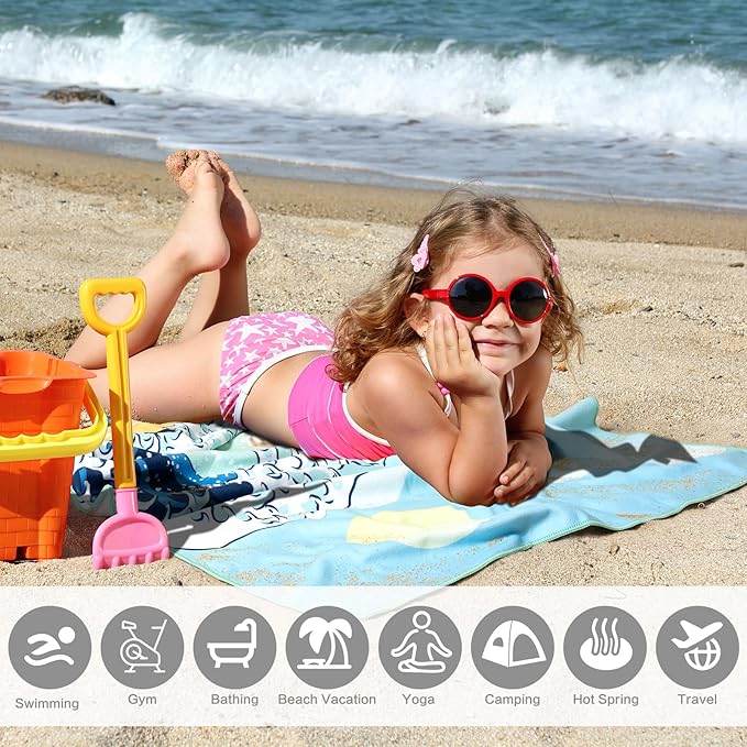 Funny Cat Beach Towel, Surfer Cat Beach Towel Battle Blue Ocean Great Wave Cotton Blend Soft Velour Absorbent for Kids Men Women Camping Towel for Gym, Hiking, Pool, Bath, Yoga,Travel Vacation