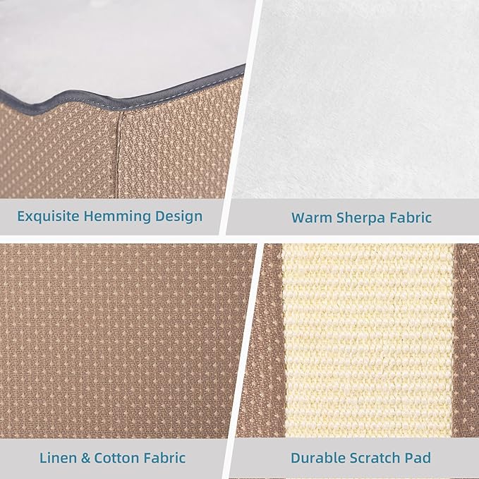 Cat Bed for Indoor Cats,Medium Large Cats Cave Bed,Machine Washable Slip Resistant Bottom,Ultra Soft Plush Cushion (Beige House)