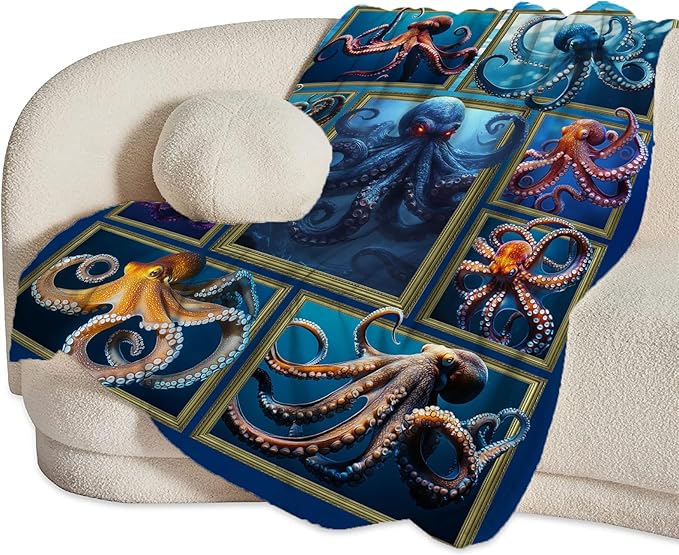 Octopus Throw Blanket - Ultra Soft Cozy Fleece Fuzzy Plush Octopus Lovers Decor Gifts for Women Girls Adults - Couch Sofa 80"x60"
