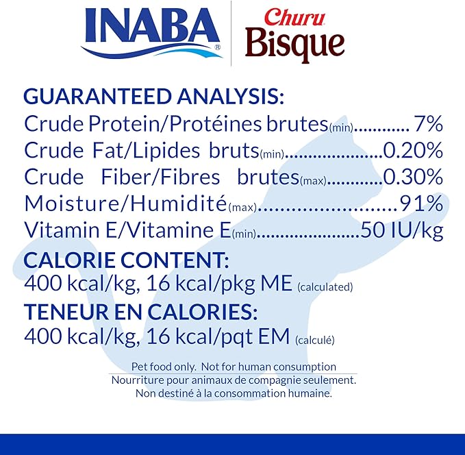 INABA Churu Bisque for Cats, Creamy Lickable Purée Side Dish with Vitamin E, 1.4 Ounces per Pouch, 12 Pouches, Tuna & Chicken Variety
