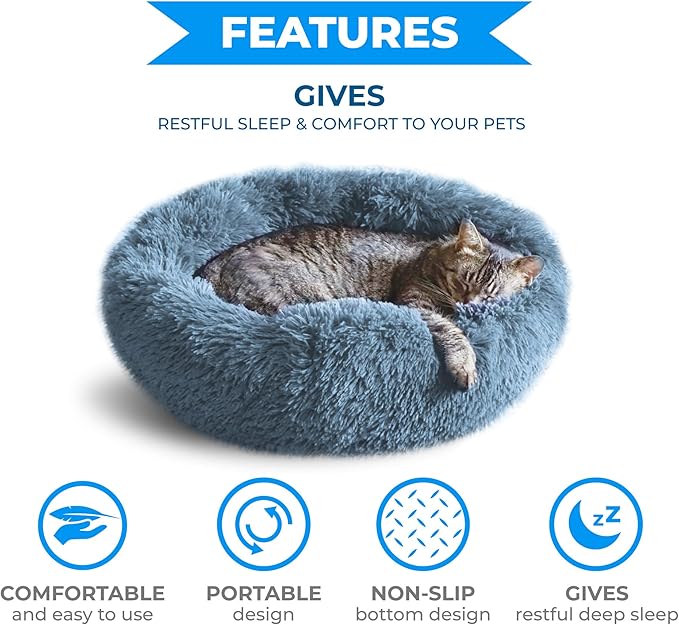 Whiskers & Friends Cat Bed, Cat Beds for Indoor Cats Washable, Small Dog Bed Calming Pet Bed, Cat Beds & Furniture, Large Cat Bed - with Blanket