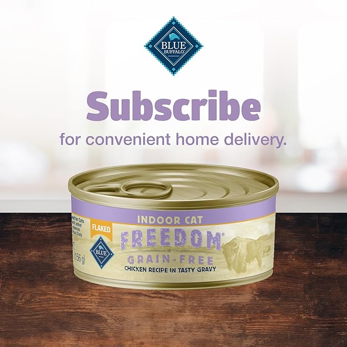 Blue Buffalo Freedom Grain-Free Adult Wet Cat Food, Complete & Balanced Nutrition for Indoor Cats, Made with Natural Ingredients, Flaked Chicken Recipe, 5.5-oz Cans,(24 Count)