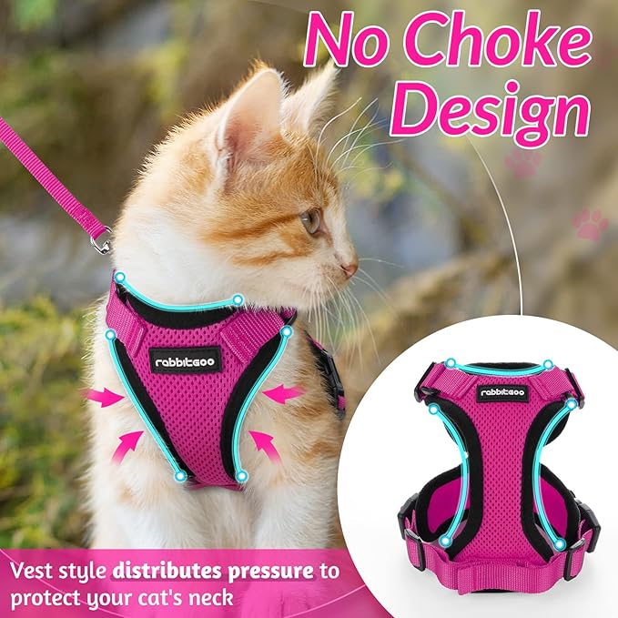 rabbitgoo Cat Harness and Leash for Walking, Escape Proof Soft Adjustable Vest Harnesses for Cats, Easy Control Breathable Reflective Strips Jacket, Rose Red, XS