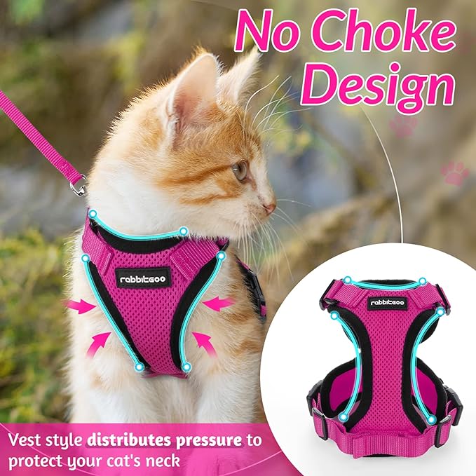 rabbitgoo Cat Harness and Leash for Walking, Escape Proof Soft Adjustable Vest Harnesses for Cats, Easy Control Breathable Reflective Strips Jacket, Rose Red,S