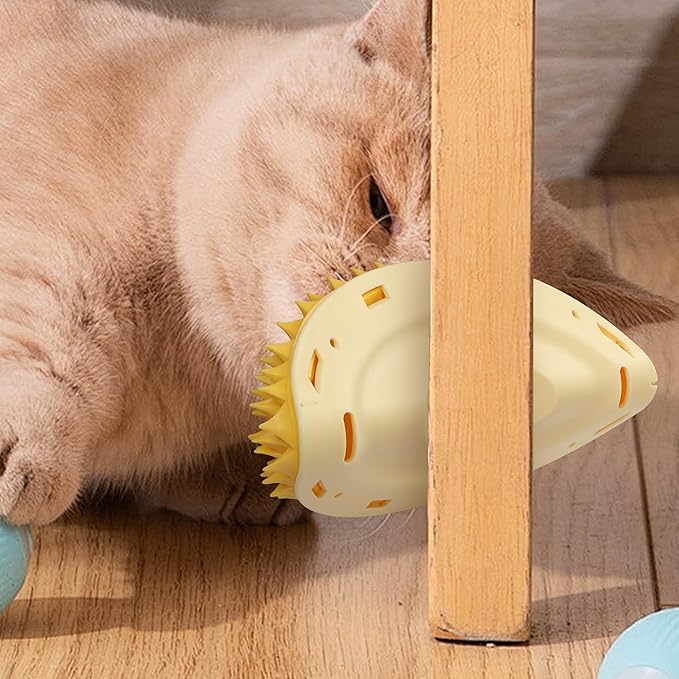 YAODHAOD Cat Corner Scratcher Durian Shaped Corner Tickler Cat Mint Self Groomer Toy Kittens Wall Corner Massage Comb Scratcher Board for Indoor Cats (Yellow)