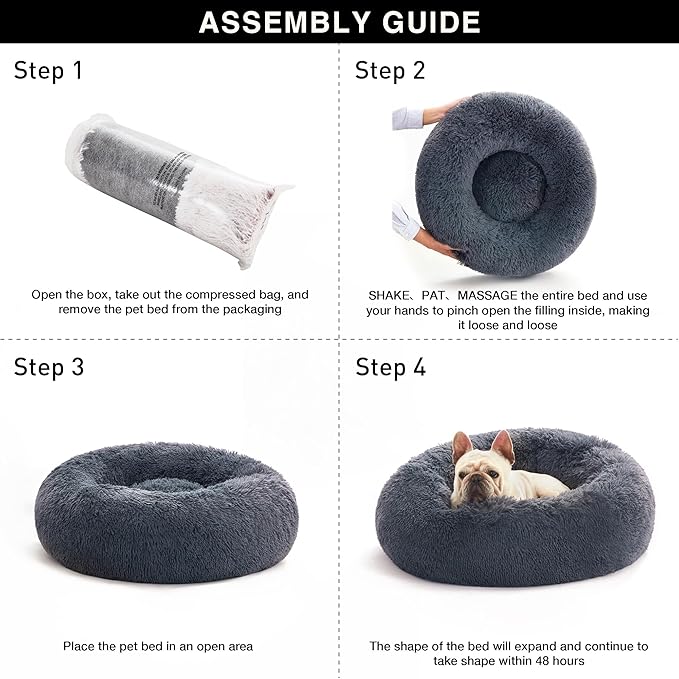 Love's cabin 20in Cat Beds for Indoor Cats - Cat Bed with Machine Washable, Waterproof Bottom - Bluish Grey Fluffy Dog and Cat Calming Cushion Bed for Joint-Relief and Sleep Improvement